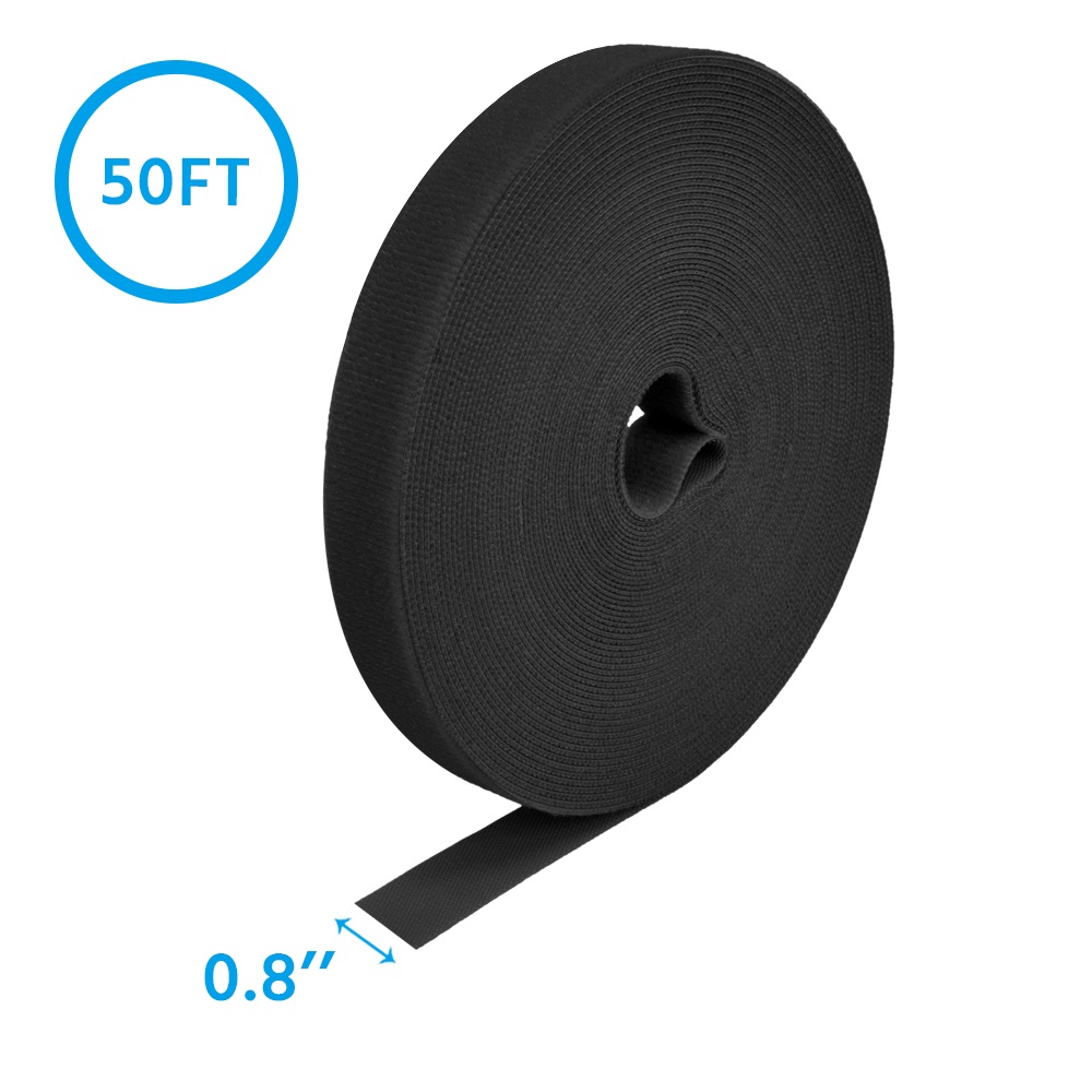 50Ft 0.8" Width Hook and Loop Strap Tape Black