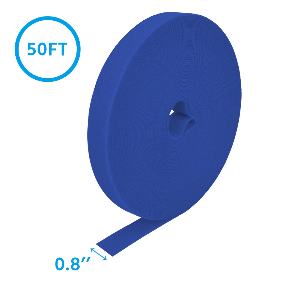 50Ft 0.8" Width Hook and Loop Strap Tape Blue