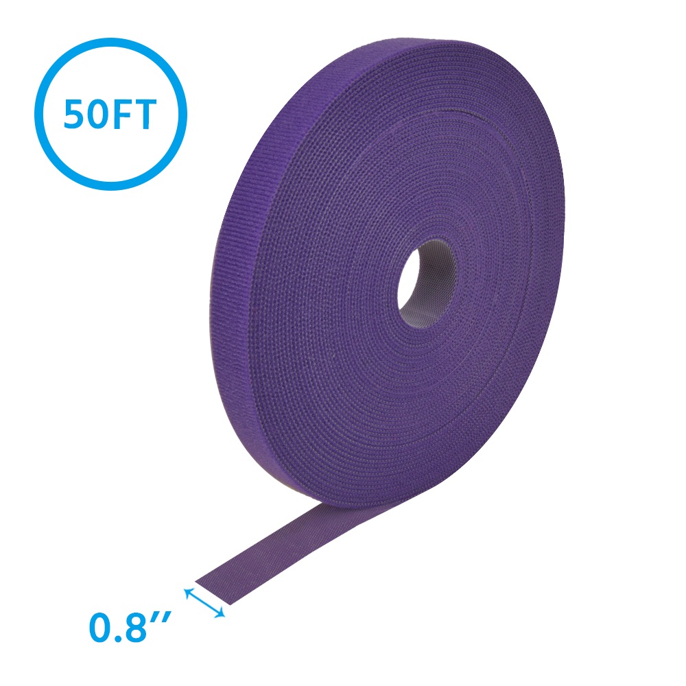 50Ft 0.8" Width Hook and Loop Strap Tape Purple