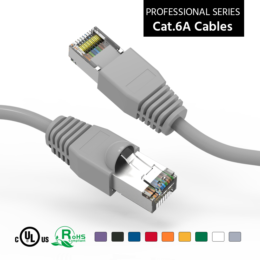 15Ft Cat6A Shielded (S/FTP) Ethernet Network Booted Cable Gray