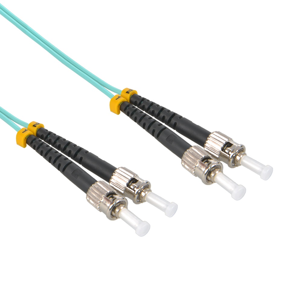 1m ST/UPC-ST/UPC OM3 Multimode Duplex  OFNR 2.0mm Aqua Fiber Optic Patch Cable
