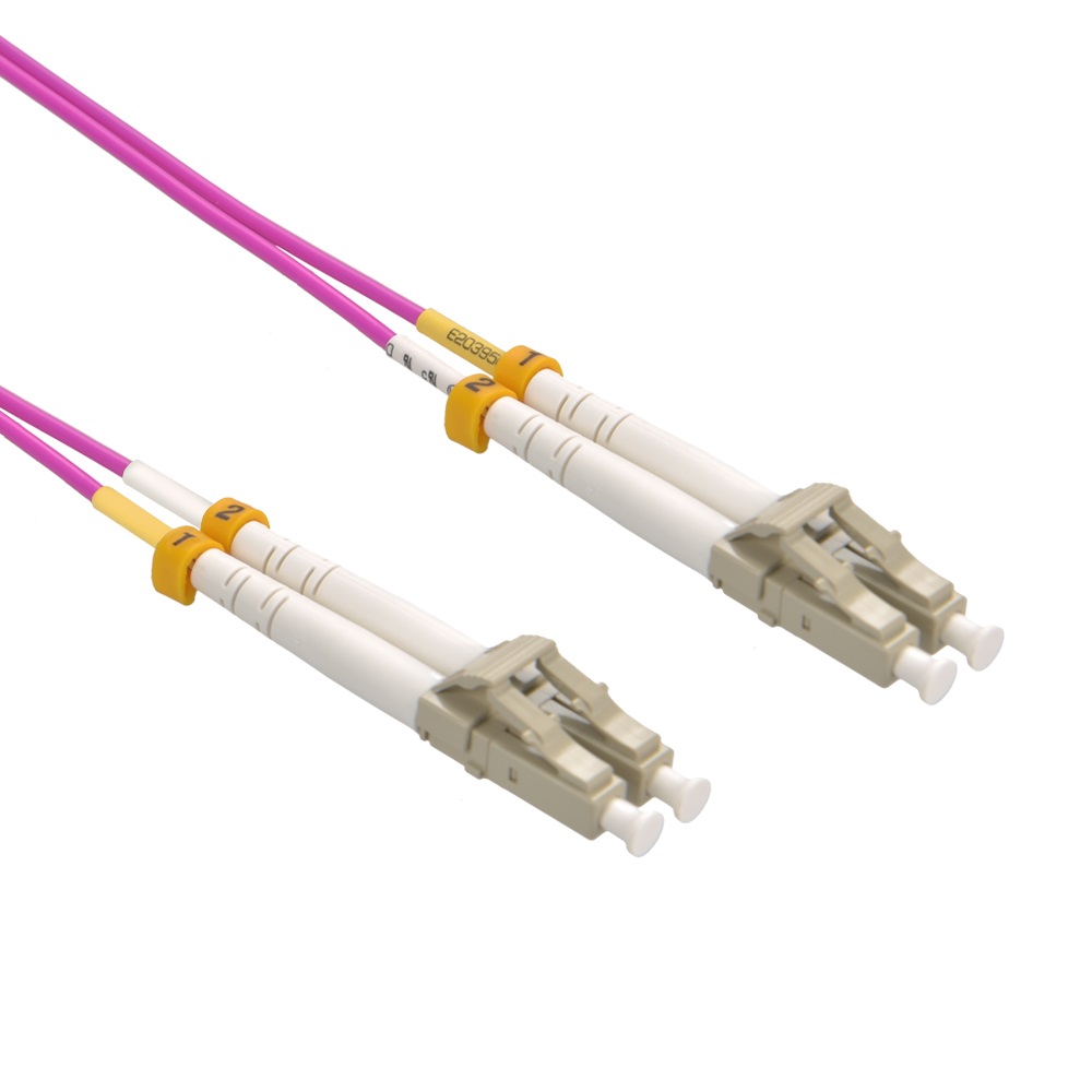 1m LC/UPC-LC/UPC OM4 Multimode Duplex OFNR 2.0mm Erika Violet Fiber Optic Patch Cable