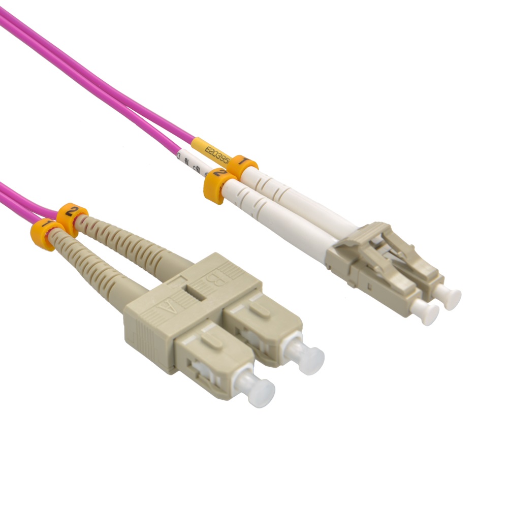 1m LC/UPC SC/UPC OM4 Multimoide Duplex Erika Violet Fiber Optic Patch Cable