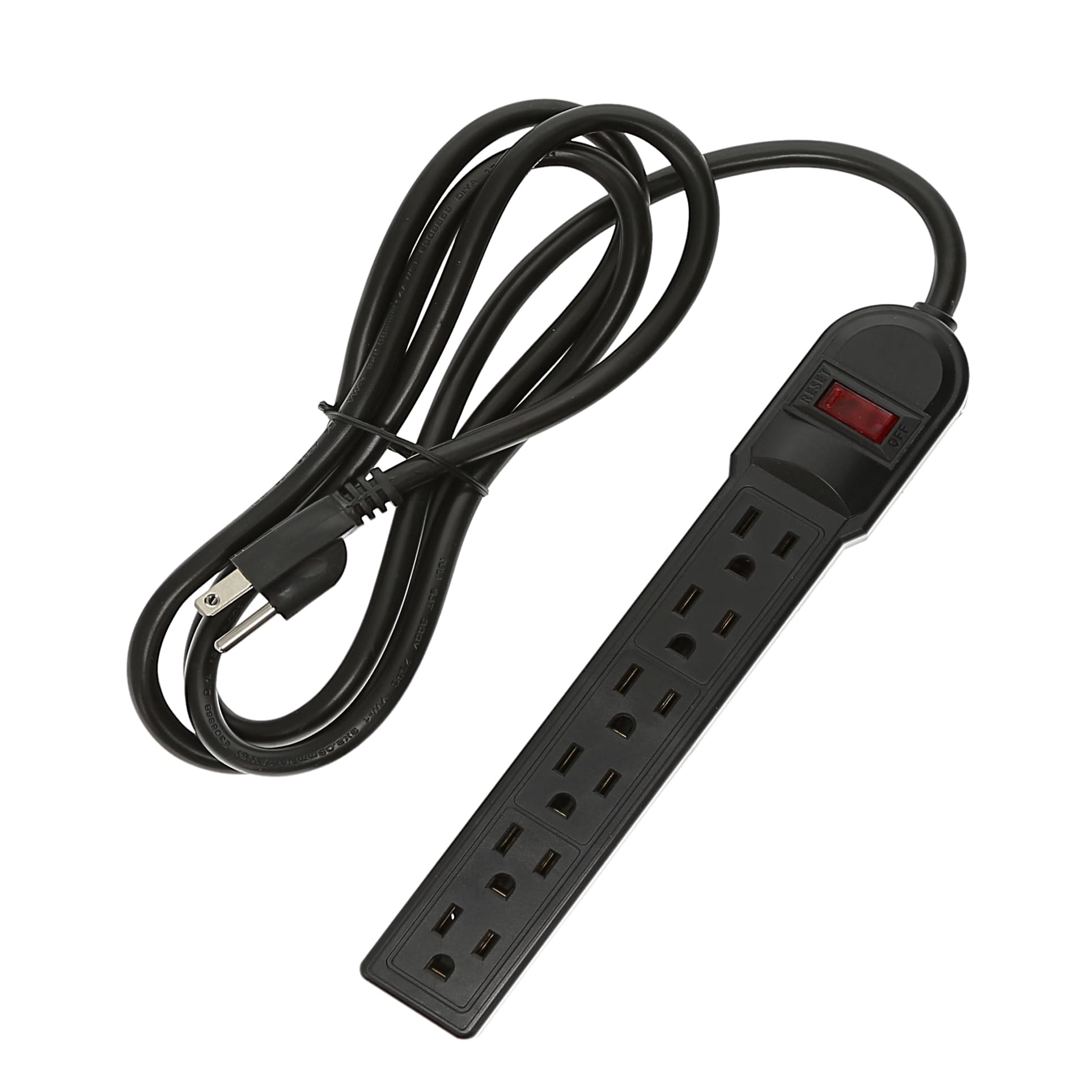 12Ft 6-Outlet Surge Protector 14AWG/3, 15A, 90J Black